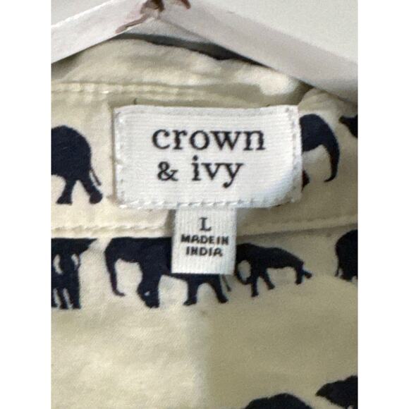 Crown & Ivy Womens Elephant Print Cotton Button-Down Shirt Large - Picture 5 of 6